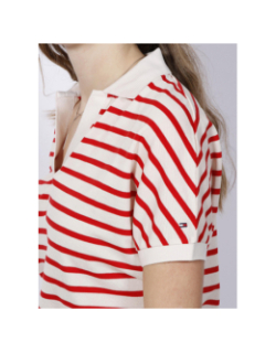 T-shirt polo rayé relax blanc rouge femme - Tommy Hilfiger