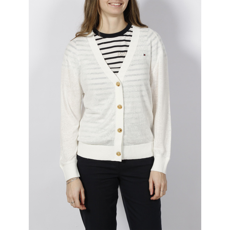 Gilet cardigan en lin stitch blanc femme - Tommy Hilfiger