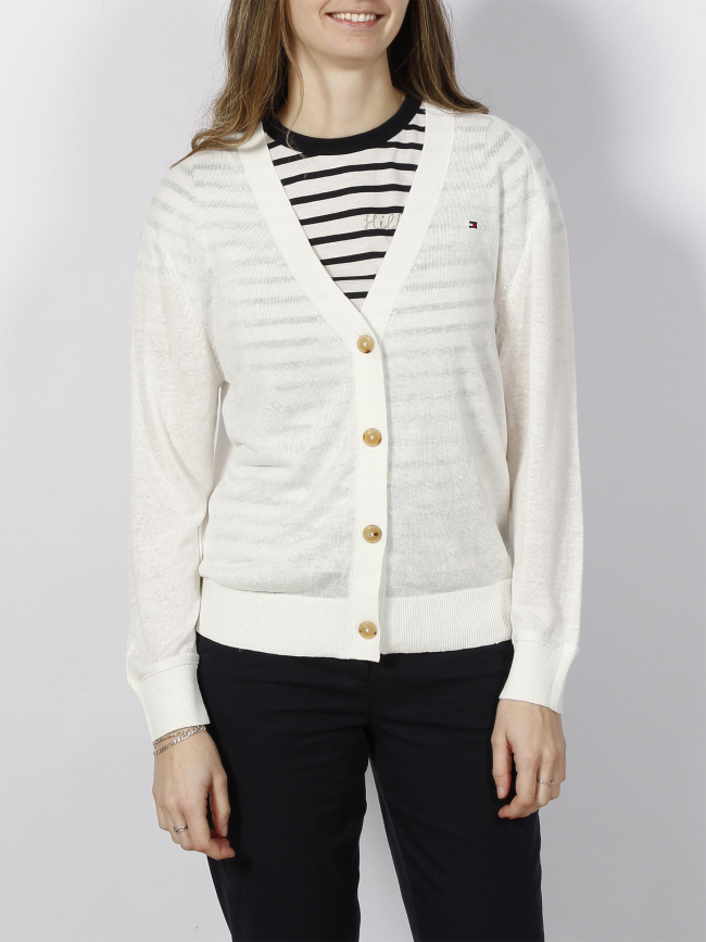 Gilet cardigan en lin stitch blanc femme - Tommy Hilfiger