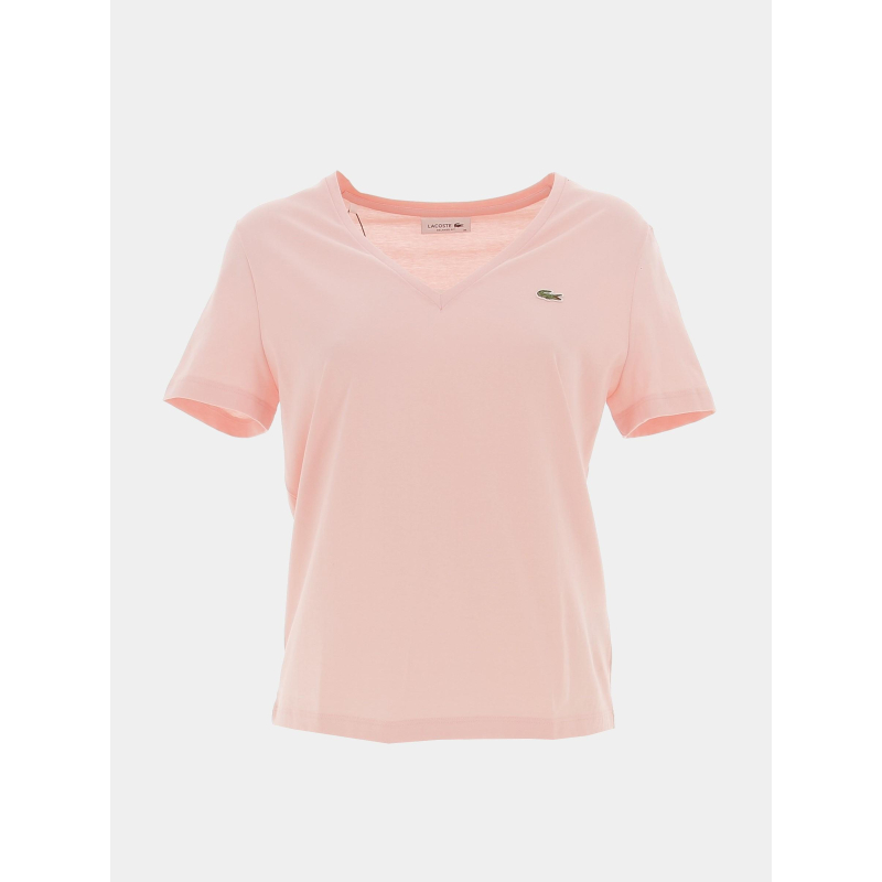 T-shirt col v uni rose femme - Lacoste