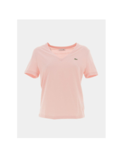 T-shirt col v uni rose femme - Lacoste