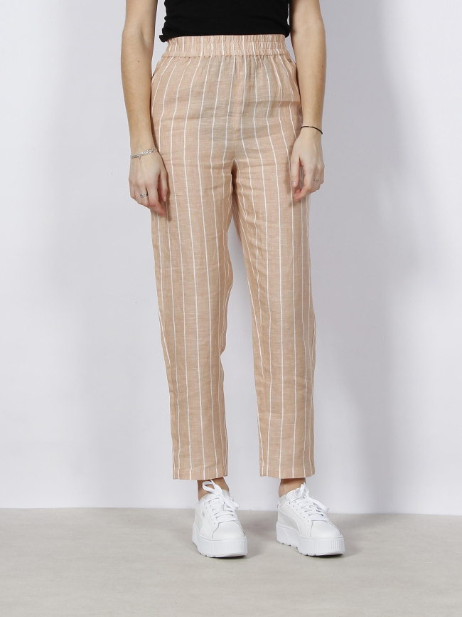 Pantalon à rayures en lin beige femme - Armani Exchange