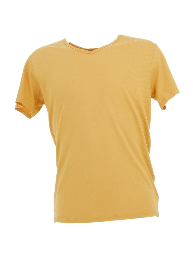 T-shirt uni col v goa jaune homme - Teddy Smith