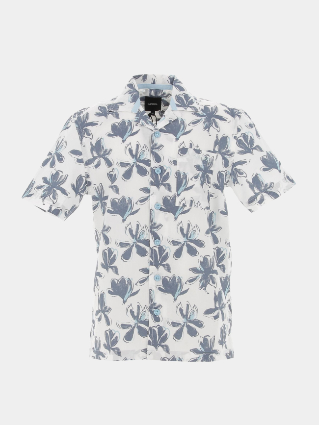 Chemise à fleurs paul blanc bleu garçon - Kaporal