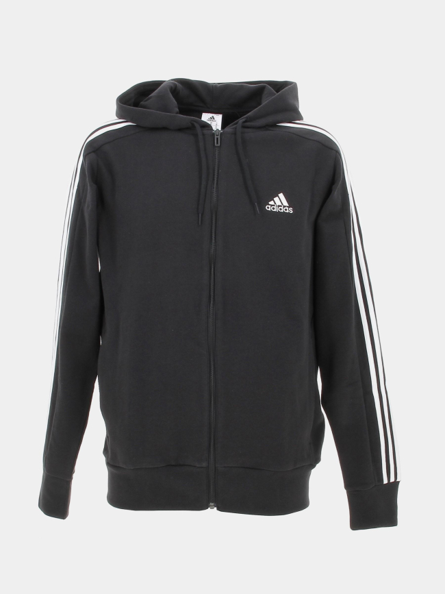 Sweat à capuche zippé 3 stripes noir homme - Adidas