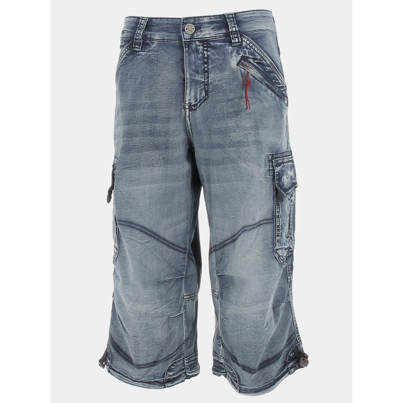 Pantacourt denim poches cargo bleu homme - Timezone