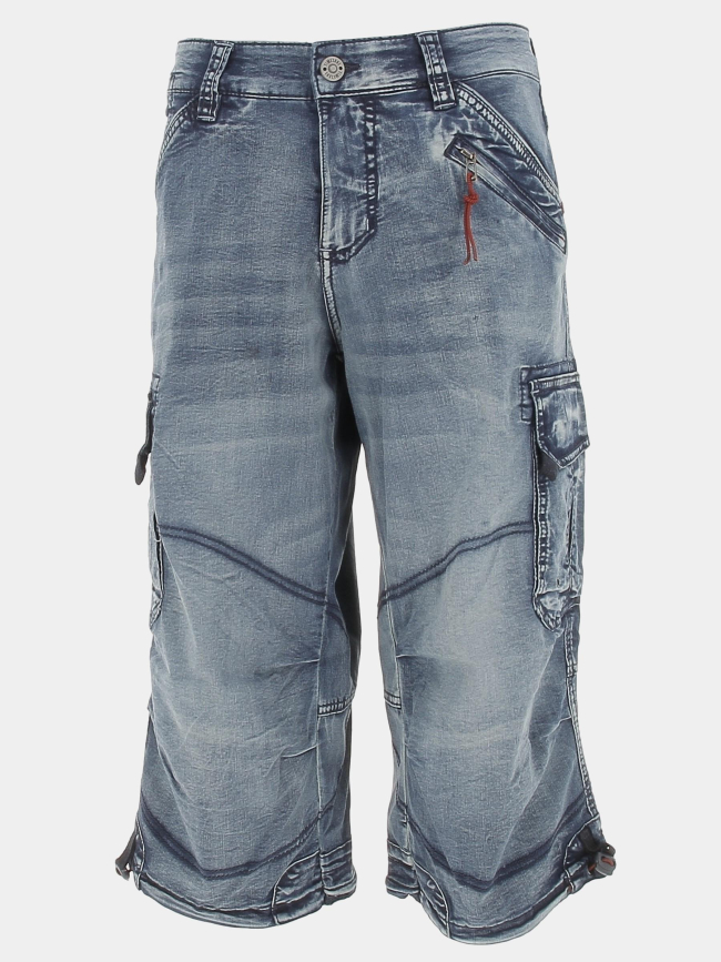Pantacourt denim poches cargo bleu homme - Timezone