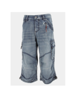 Pantacourt denim poches cargo bleu homme - Timezone