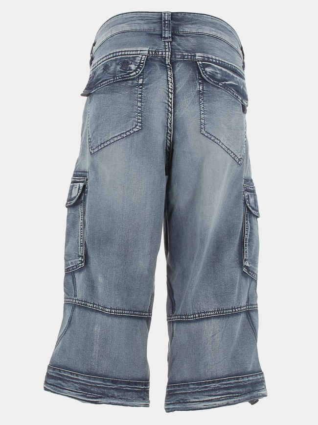 Pantacourt denim poches cargo bleu homme - Timezone