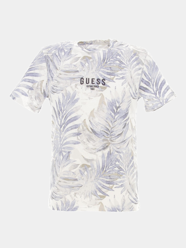 T-shirt éco palmier feuillage bleu homme - Guess