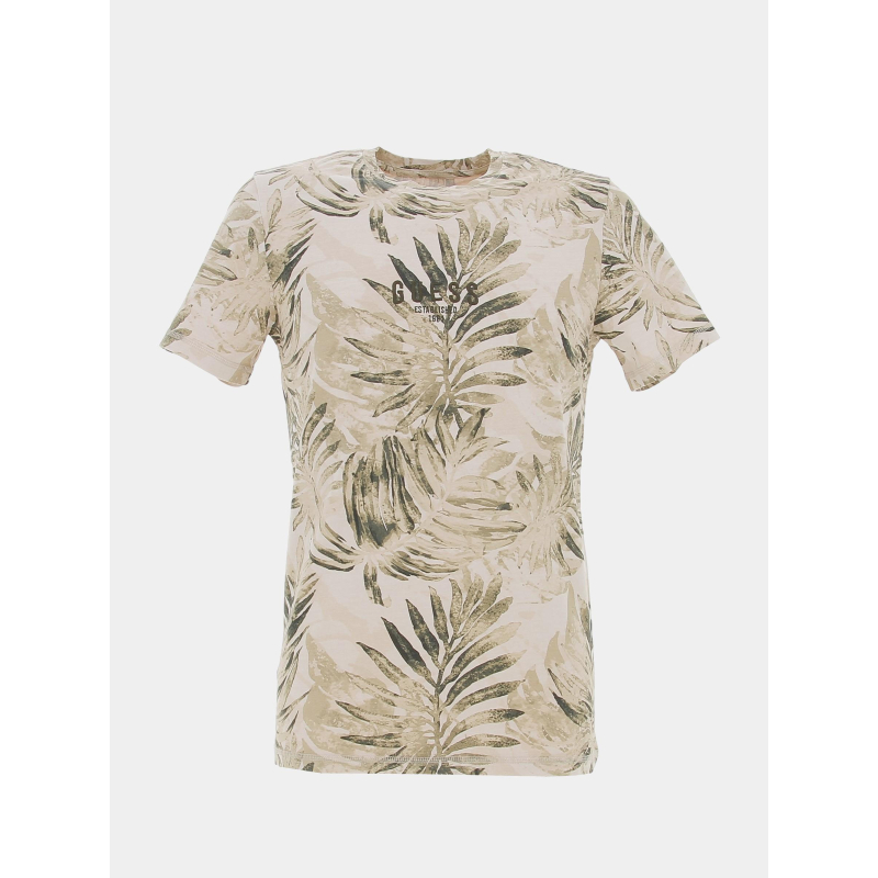 T-shirt éco palmier feuillage beige homme - Guess
