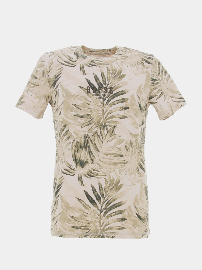 T-shirt éco palmier feuillage beige homme - Guess