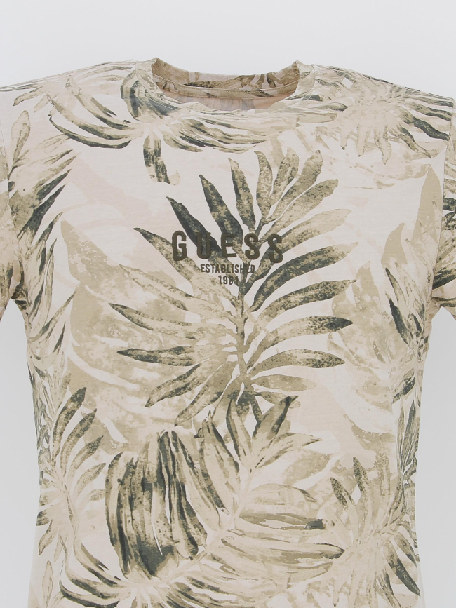 T-shirt éco palmier feuillage beige homme - Guess