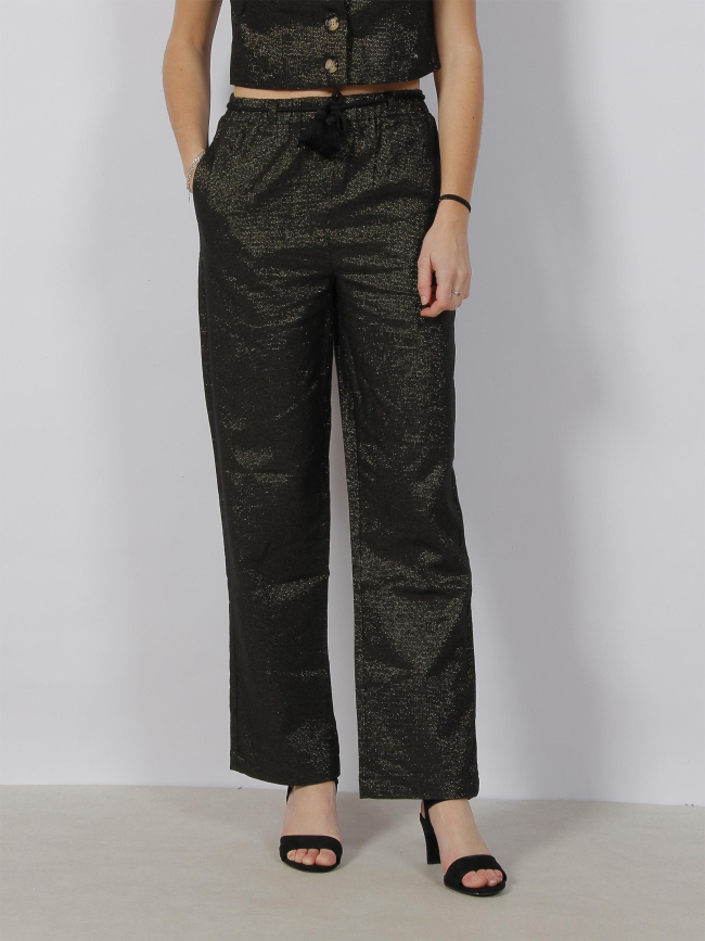 Pantalon lin large pailleté ryle noir vert femme - Vero Moda