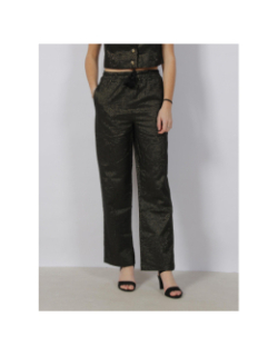 Pantalon lin large pailleté ryle noir vert femme - Vero Moda