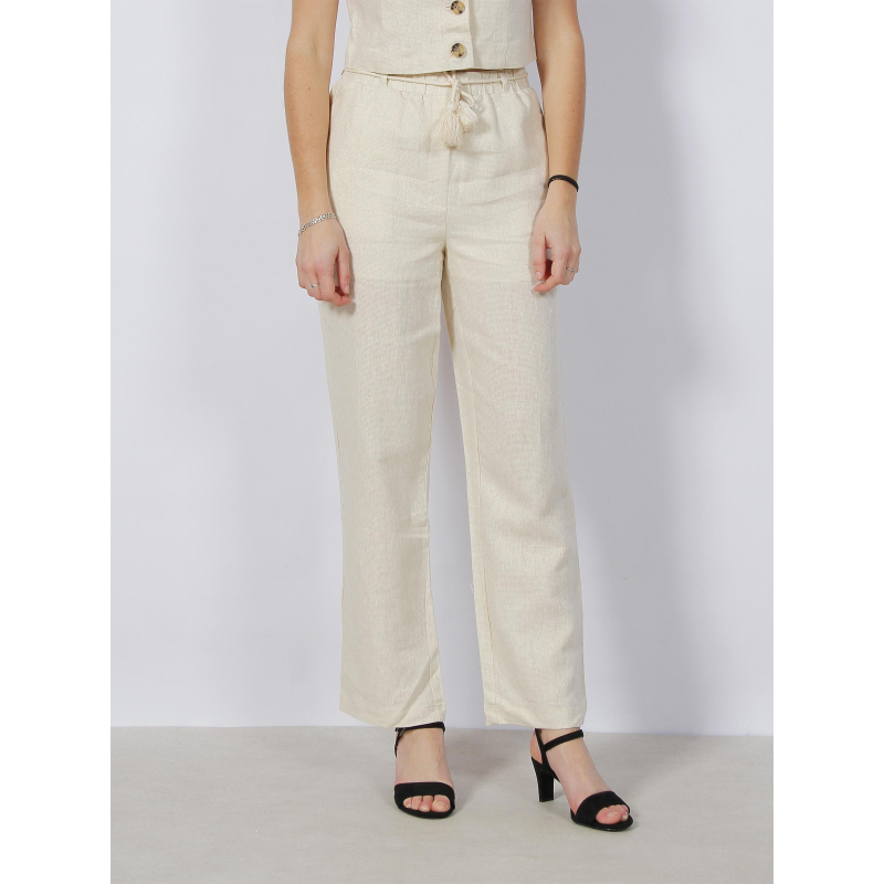 Pantalon lin large pailleté ryle beige femme - Vero Moda