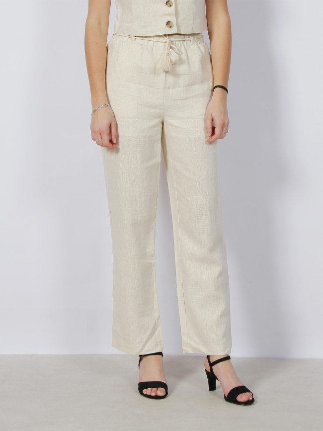 Pantalon lin large pailleté ryle beige femme - Vero Moda