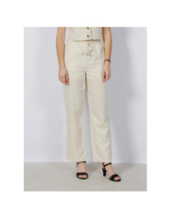 Pantalon lin large pailleté ryle beige femme - Vero Moda