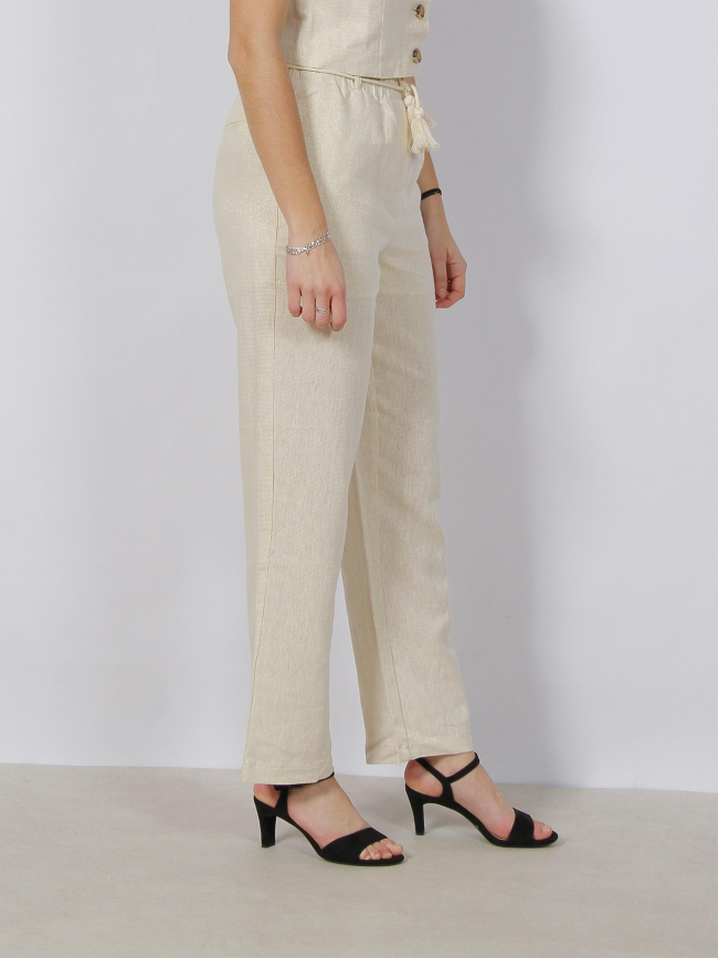 Pantalon lin large pailleté ryle beige femme - Vero Moda