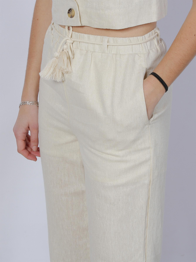 Pantalon lin large pailleté ryle beige femme - Vero Moda