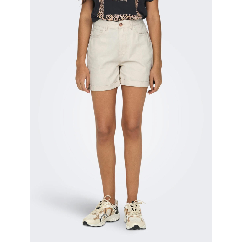 Short mom taille haute vega beige femme - Only