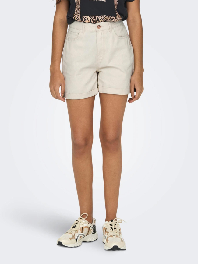 Short mom taille haute vega beige femme - Only