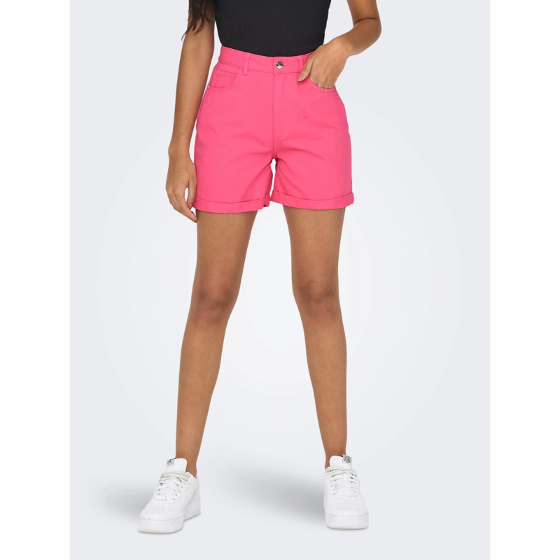 Short mom taille haute vega rose fuchsia femme - Only