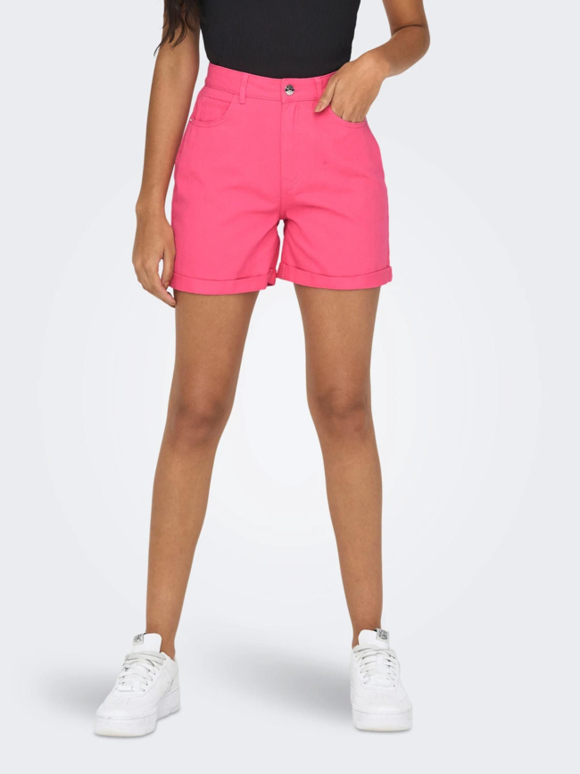 Short mom taille haute vega rose fuchsia femme - Only