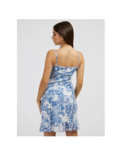 Robe courte à fleurs ajourée straps bleu femme - Guess