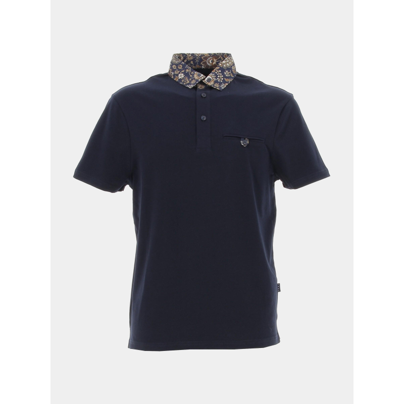 Polo col à fleurs gaethan bleu marine homme - Izac