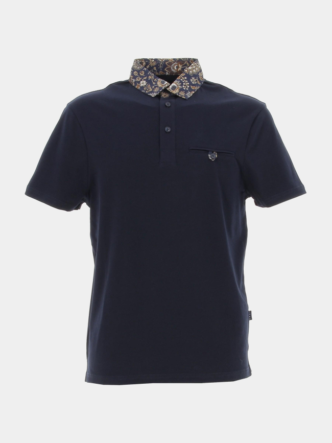 Polo col à fleurs gaethan bleu marine homme - Izac