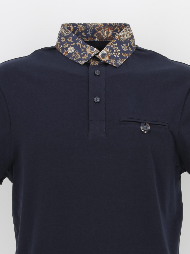 Polo col à fleurs gaethan bleu marine homme - Izac