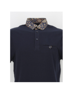 Polo col à fleurs gaethan bleu marine homme - Izac