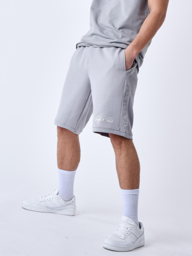 Short bande logo brodé gris homme - Project X Paris