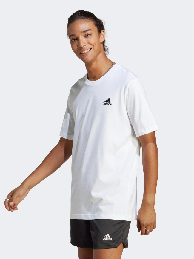 T-shirt uni classique petit logo brodé blanc homme - Adidas