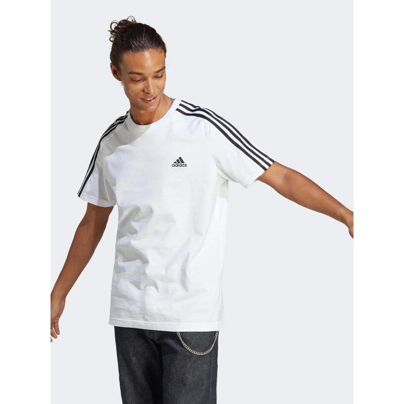 T-shirt 3 stripes logo brodé blanc homme - Adidas