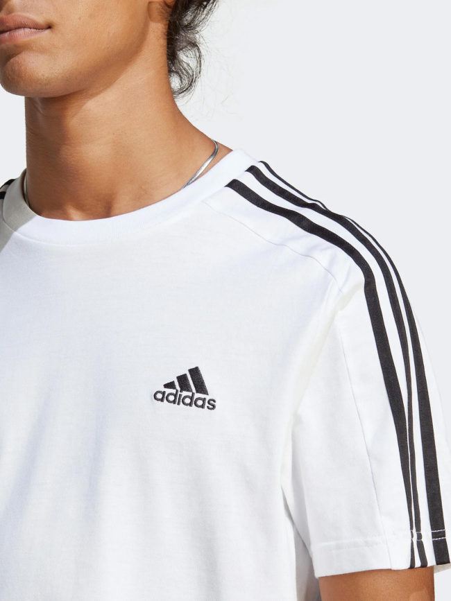 T-shirt 3 stripes logo brodé blanc homme - Adidas