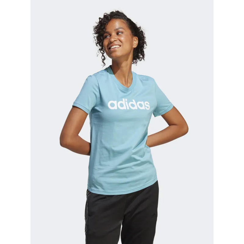 T-shirt linear logo bleu femme - Adidas