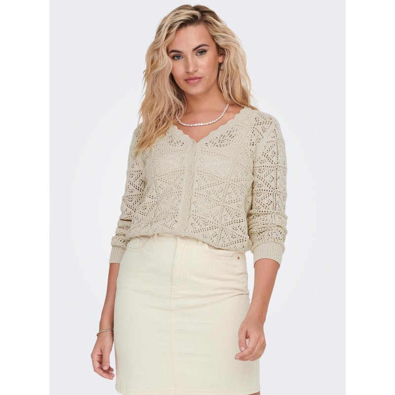 Gilet cardigan ajouré ida beige femme - Jacqueline De Yong