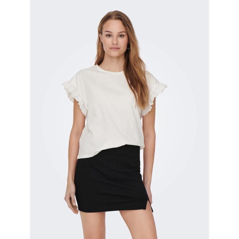 T-shirt iris manches ajourées blanc femme - Only