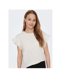 T-shirt iris manches ajourées blanc femme - Only