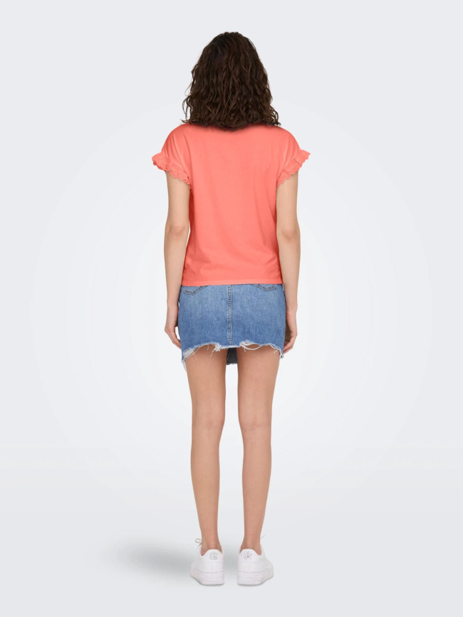 T-shirt iris manches ajourées orange corail femme - Only