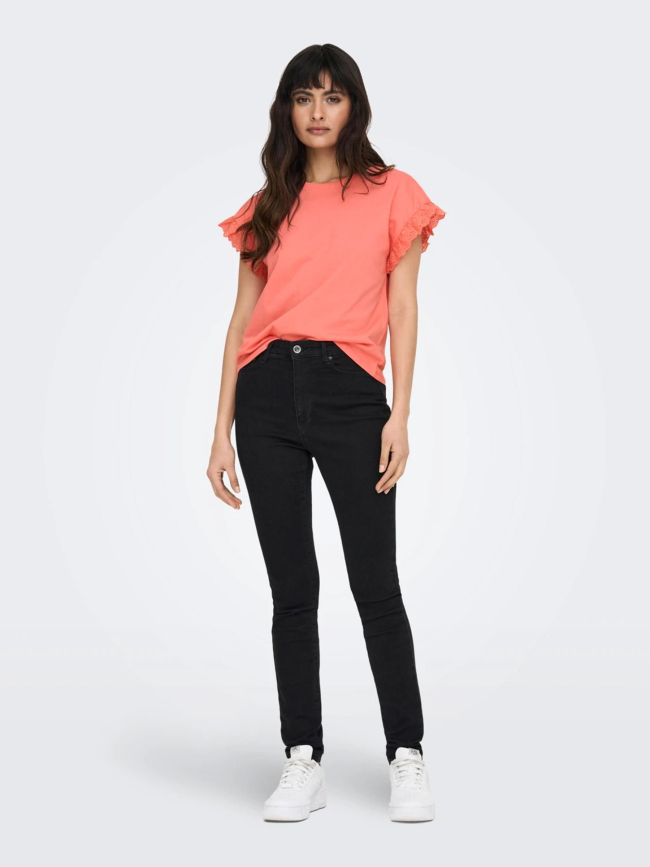 T-shirt iris manches ajourées orange corail femme - Only