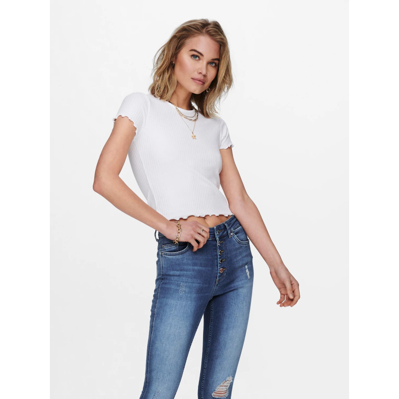 T-shirt crop cotêlé emma blanc femme - Only