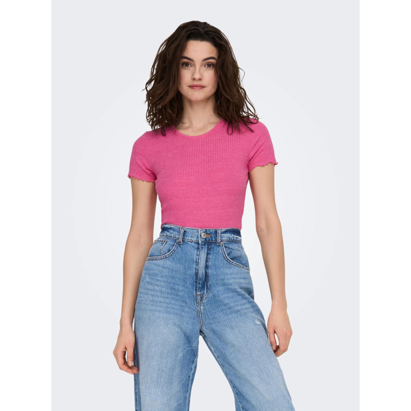 T-shirt crop cotêlé emma rose femme - Only