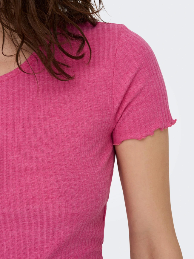 T-shirt crop cotêlé emma rose femme - Only