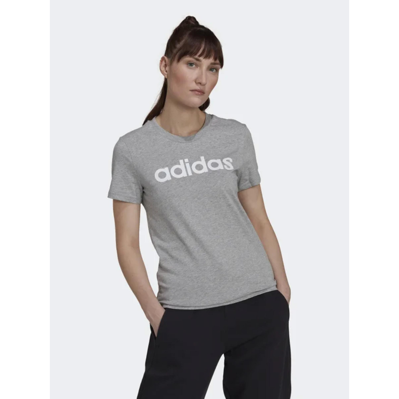 T-shirt linear logo gris chiné femme - Adidas