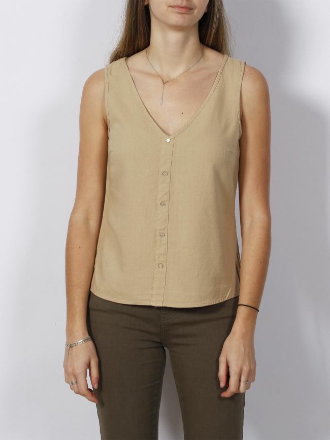 Débardeur en lin col v boutons milo beige femme - Vero Moda