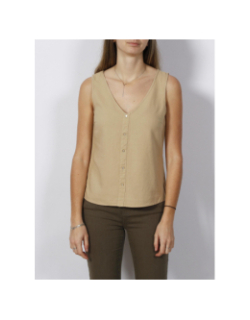 Débardeur en lin col v boutons milo beige femme - Vero Moda