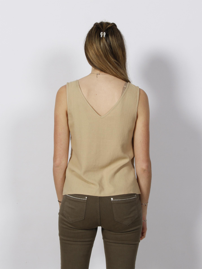 Débardeur en lin col v boutons milo beige femme - Vero Moda